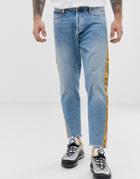 Jack & Jones Intelligence Tapered Fit Jeans With Slogan Taping-blue