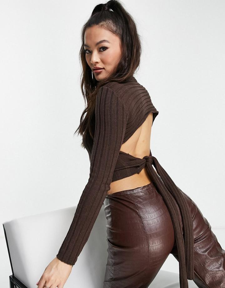I Saw It First Openback Knitted Sweater In Chocolate-brown