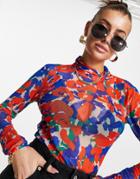 Y.a.s Floral High Neck Mesh Top In Multi