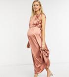 Asos Design Maternity Satin Midi Skater Dress In Blush-pink