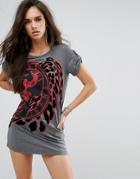 Versace Jeans Vj Logo T-shirt Dress With Velvet Detail - Gray