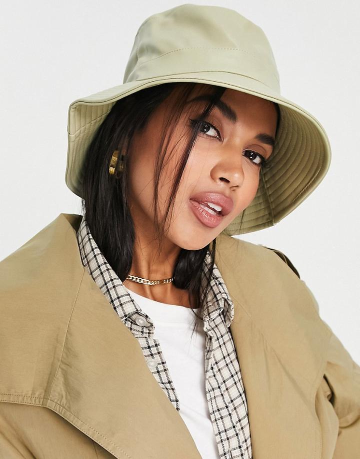 Asos Design Pu Bucket Hat In Sage-green