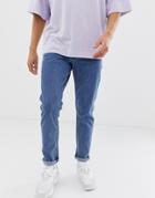 Asos Design Slim Jeans In Flat Mid Wash-blue