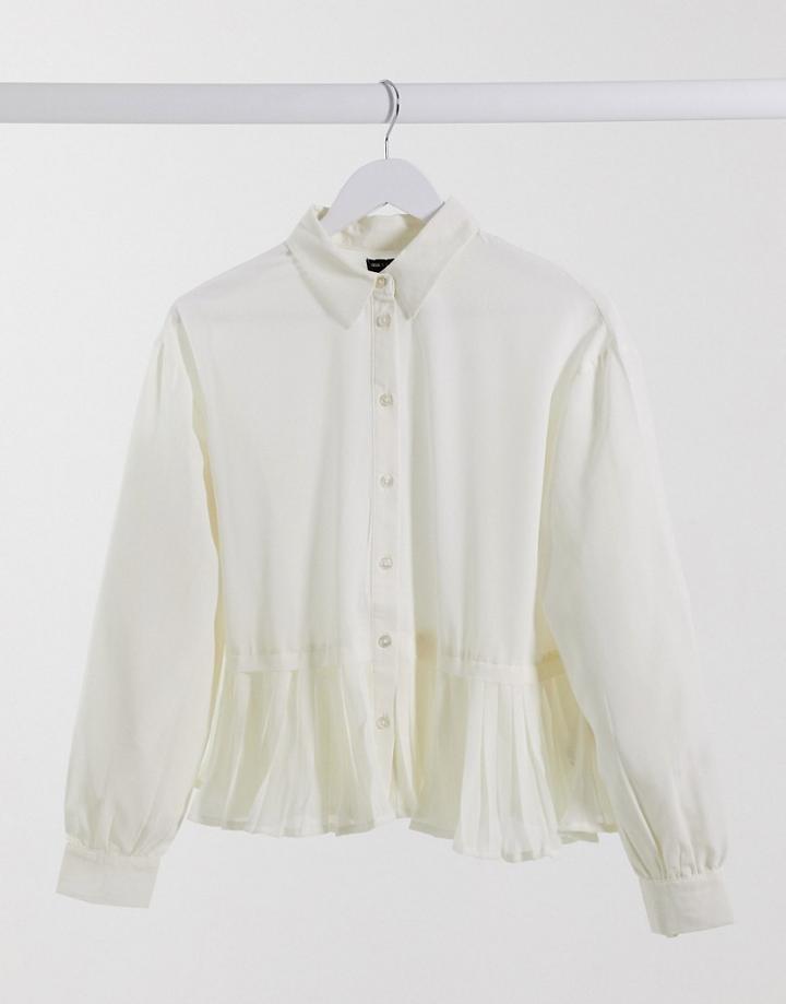 Asos Design Shirt With Pleated Hem In Ivory-white