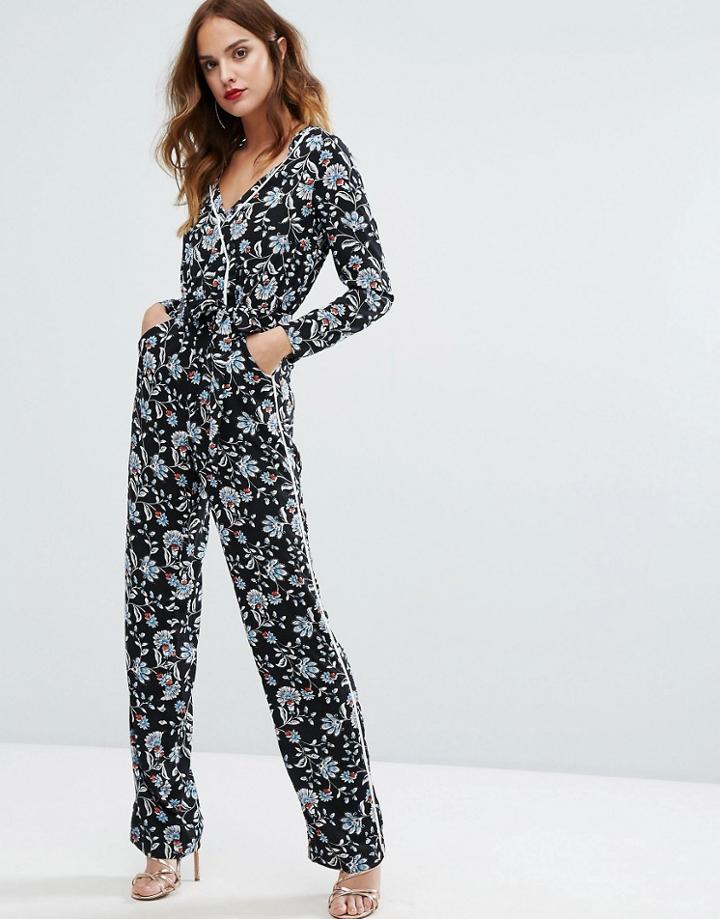 Lipsy Wrap Front Jumpsuit In Floral Print - Multi