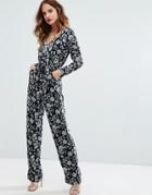 Lipsy Wrap Front Jumpsuit In Floral Print - Multi