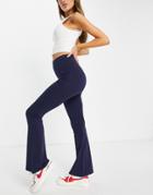 Asos Design Cotton Kick Flare Pant In Midnight Blue-navy