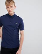 Fred Perry Woven Collar Pique Polo In Navy - Navy