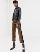 Leon & Harper Leopard Straight Pants With Contrast Stripe - Tan