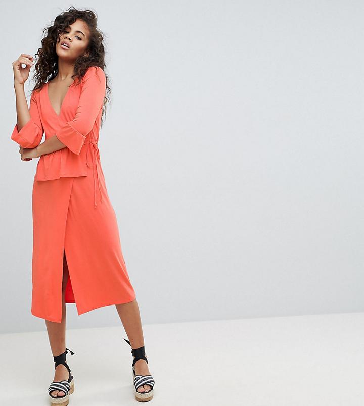 Asos Design Tall Midi Wrap Dress - Pink