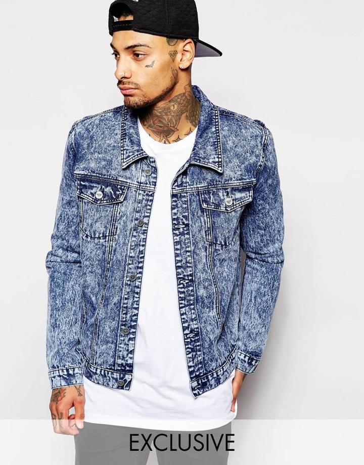 Liquor & Poker Denim Jacket Classic Trucker Acid Wash Blue - Acid Wash Blue
