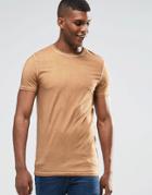 Asos Longline Muscle T-shirt With Oil Wash In Camel - Camel