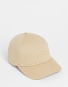 Calvin Klein Cotton Large Logo Cap In Beige - Beige-neutral