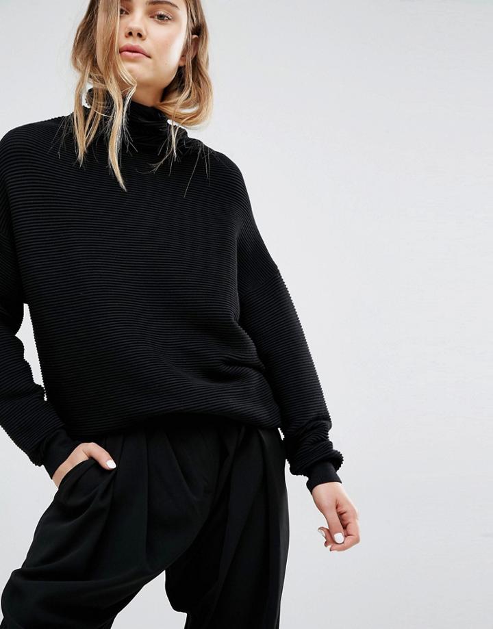 Paisie Funnel Jumper With Ribbed Detail - Black