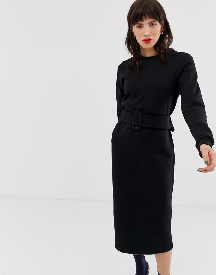 River Island Sweat Dress With Belt In Black