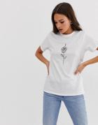 Asos Design T-shirt With Sketchy Rose-white