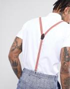 Asos Design Wedding Suspenders In Beige With Navy And Red Stripe - Beige