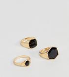 Designb Gold Chunky Rings With Black Stone In 3 Pack Exclusive To Asos - Gold
