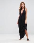Asos Tie Front Plunge Jersey Maxi Beach Dress - Black