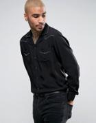 Asos Regular Fit Viscose Studded Western Shirt With Revere Collar - Black
