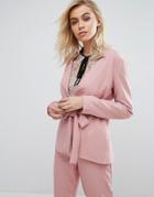 Fashion Union Blazer With Tie Front Co-ord - Pink