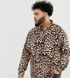 Asos Design Plus Regular Fit Leopard Print Shirt-brown