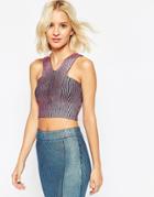 Asos Co-ord Knitted Crop Top In Foil With Cut Outs - Pink