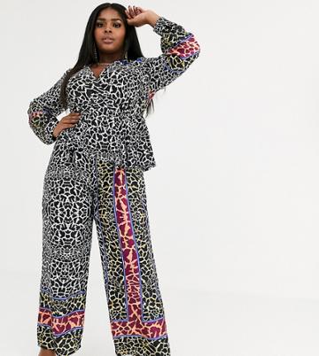 Liquorish Plus Wide Leg Jumpsuit In Mixed Animal Print - Multi