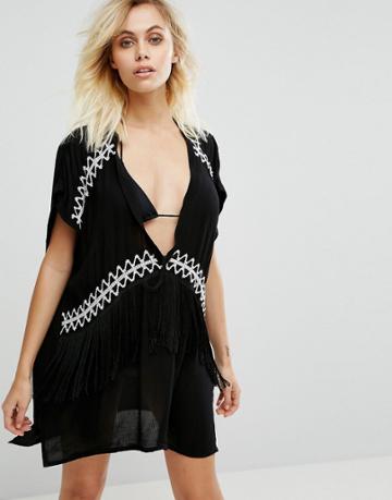 Pia Rossini Tunic With Fringe Detail - Black