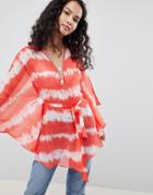 Qed London Tie Dye Top With Zip And Tie Waist - Pink