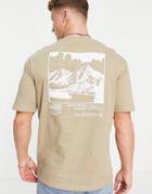 Selected Homme Organic Cotton Oversized T-shirt With Mountain Back Print In Tan-brown
