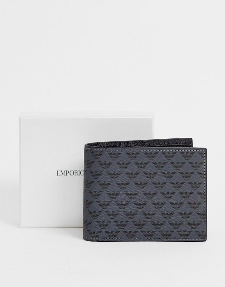 Emporio Armani All Over Eagle Bilfold Card Wallet In Black