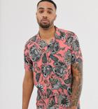 Jacamo Revere Collar Shirt With Pink Tropical Print - Pink