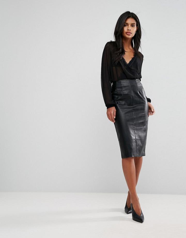 Oasis Faux Leather Pencil Skirt - Black