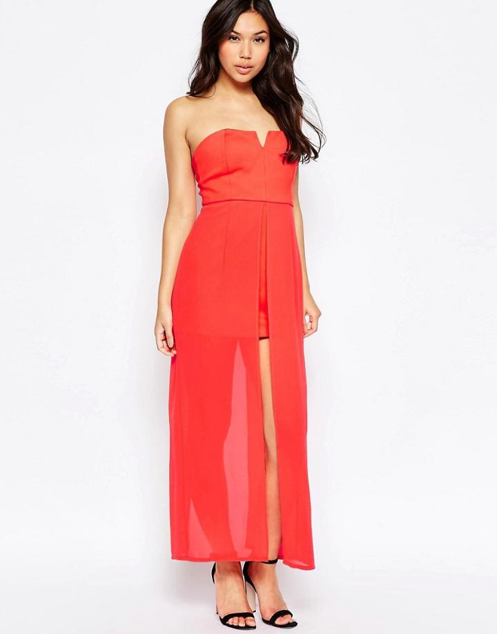 Jovonna Nico Dress With Maxi Overlay - Red