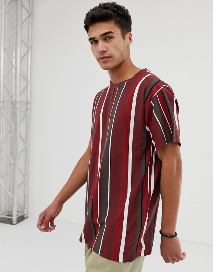 New Look Oversized Vertical Stripe T-shirt - Brown