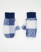My Accessories London Mittens In Blue Plaid Shearling