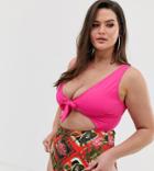 Asos Design Curve Recycled Tie Front Color Block Cut Out Swimsuit In Tropical Chain Print - Multi