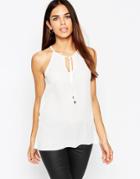 Asos High Neck Cami With Keyhole And Tie Front - White