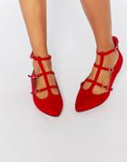 Truffle Collection Nicky T Bar Strappy Point Flat Shoes - Red