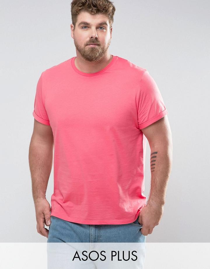 Asos Plus T-shirt With Roll Sleeve - Pink