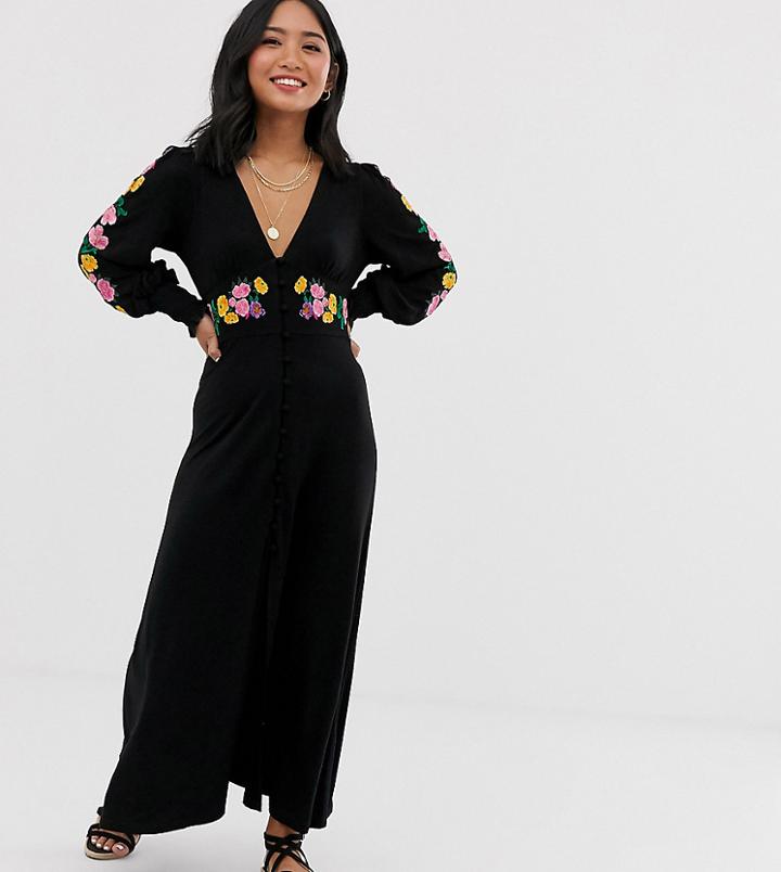 Asos Design Petite Maxi Embroidered Tea Dress