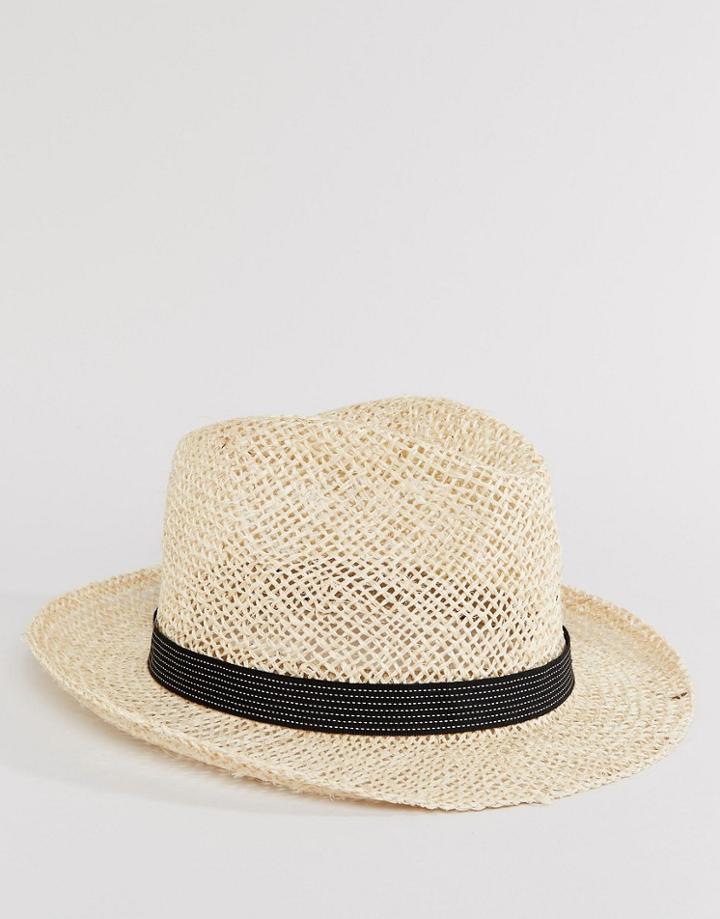Catarzi Straw Trilby With Black Striped Band - Beige