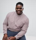 Asos Plus Smart Stretch Slim Poplin Check Shirt With Grandad Collar - White