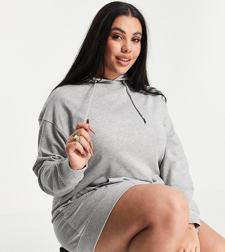Brave Soul Plus Raku Hooded Sweat Dress In Gray Heather-grey