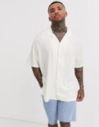 Bershka Oversized Short Sleeve Shirt With Revere Collar In Cream