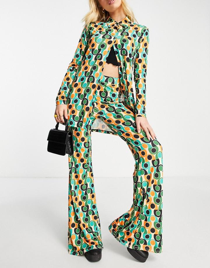 Stradivarius Wide Leg Pants In Orange Abstract Print - Part Of A Set