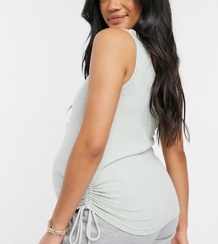 Asos Design Maternity Mix & Match Lounge Super Soft Rib Tank Top With Channelling In Sage-green