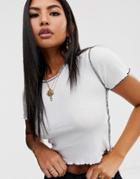 Asos Design Petite Short Sleeve Crop T-shirt With Contrast Stitch In White