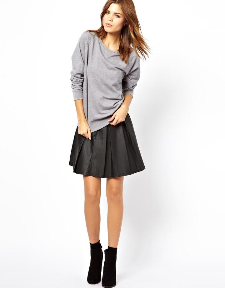 A Wear Leather Look Pleated Skater Skirt
